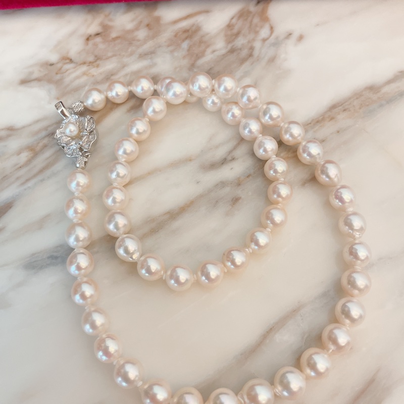 全新附鑑定書✨日本真品Akoya極品珍珠巴洛克極光珍珠帶粉紅皮光幾乎無瑕天然珍珠項鍊7-7.5mm-2