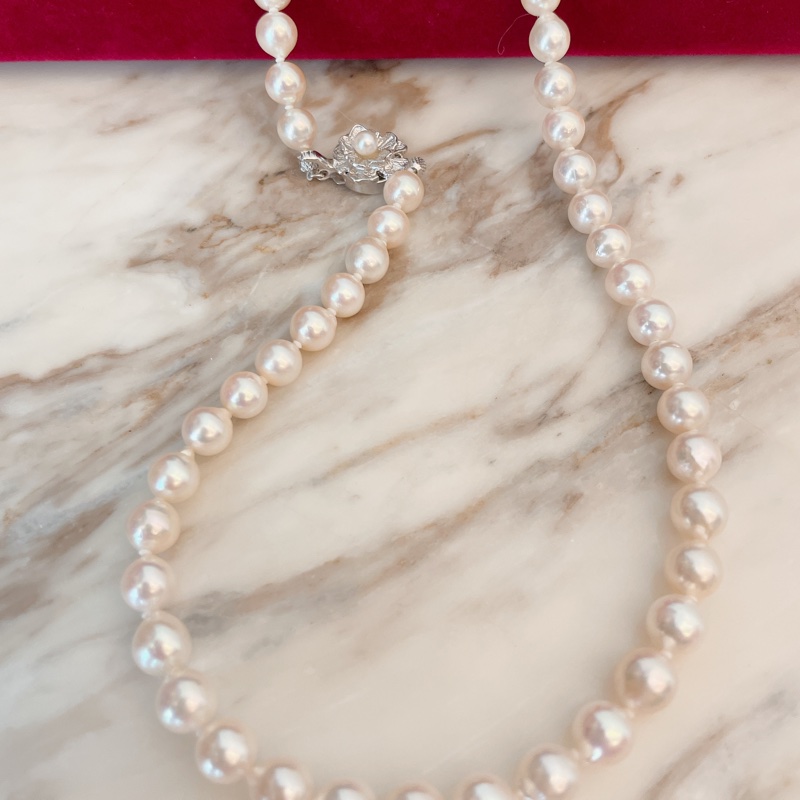 全新附鑑定書✨日本真品Akoya極品珍珠巴洛克極光珍珠帶粉紅皮光幾乎無瑕天然珍珠項鍊7-7.5mm-8