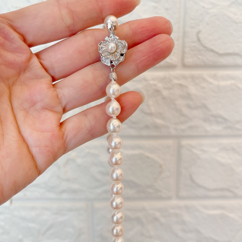 全新附鑑定書✨日本真品Akoya極品珍珠巴洛克極光珍珠帶粉紅皮光幾乎無瑕天然珍珠項鍊7-7.5mm-10