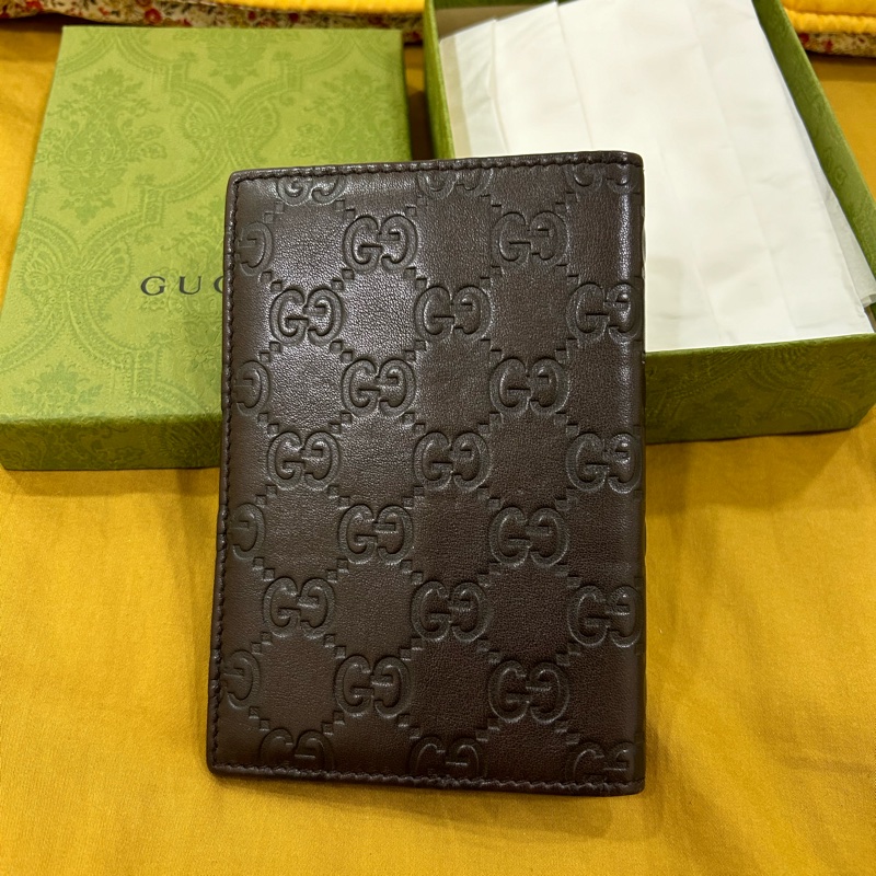 Gucci 護照夾/全皮革/深咖-0