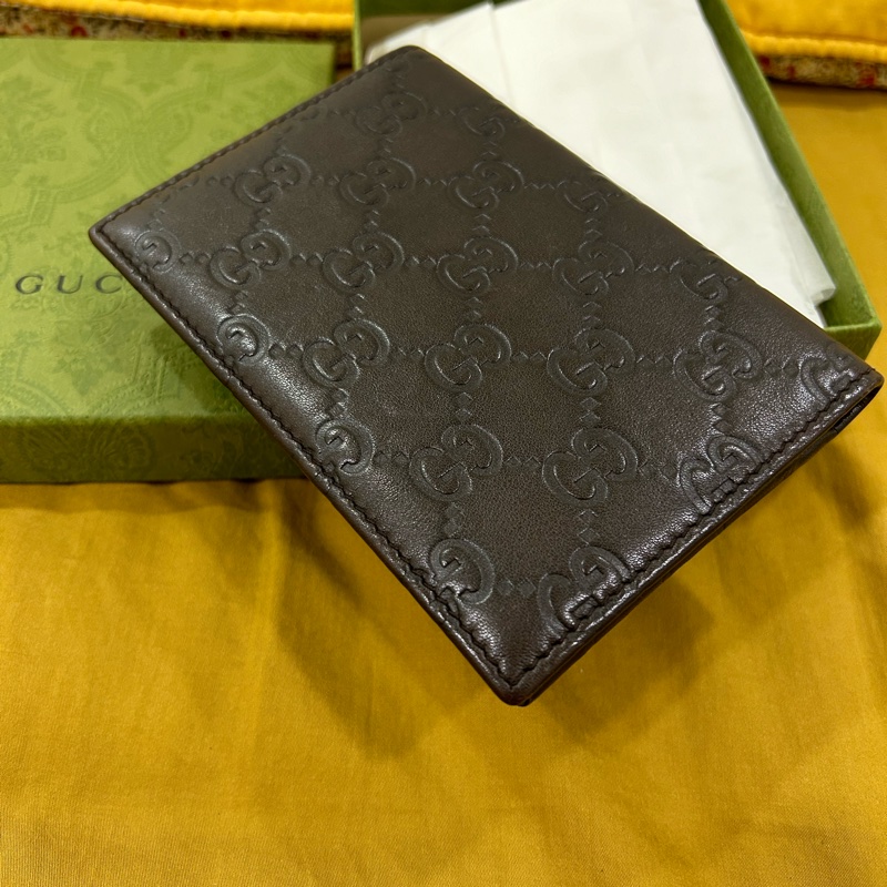 Gucci 護照夾/全皮革/深咖-1