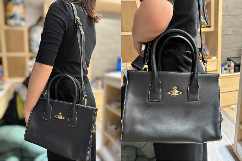 Vivienne Westwood 土星黑色手提肩背包 有瑕疵-8