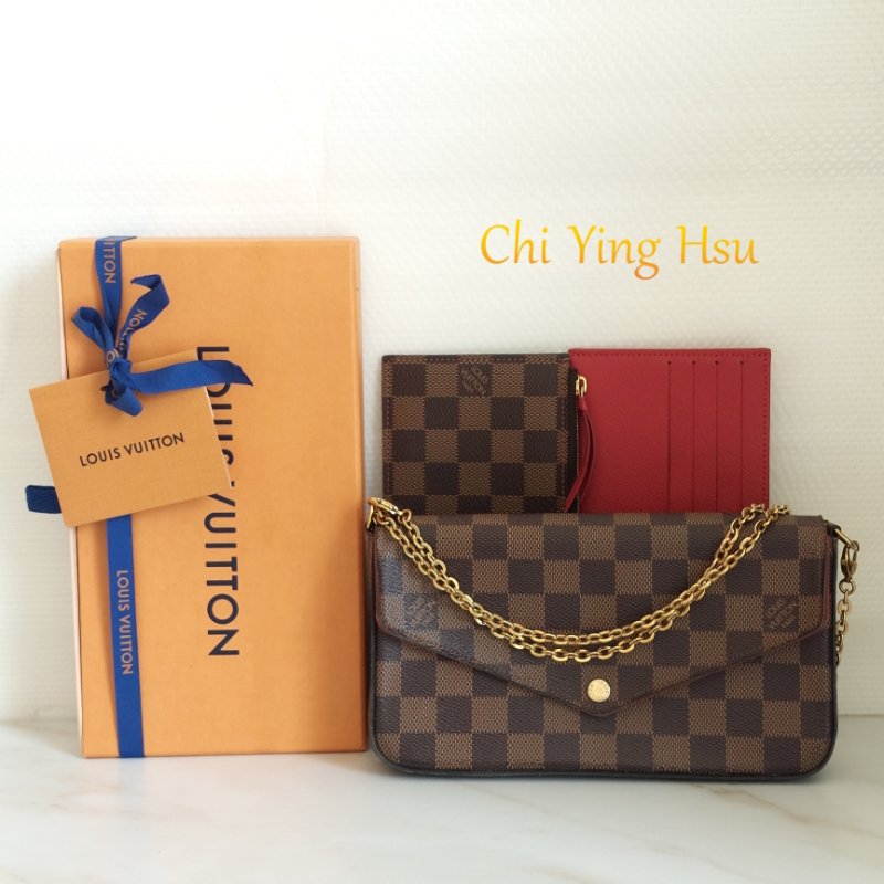 LV N40492 三合一 🎀現品實拍🎀經典棋盤格紋WOC翻蓋斜背鍊包/小提包~二手包-0