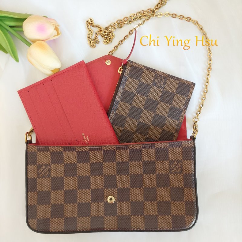 LV N40492 三合一 🎀現品實拍🎀經典棋盤格紋WOC翻蓋斜背鍊包/小提包~二手包-2