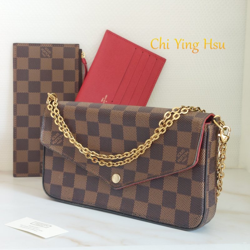LV N40492 三合一 🎀現品實拍🎀經典棋盤格紋WOC翻蓋斜背鍊包/小提包~二手包-1