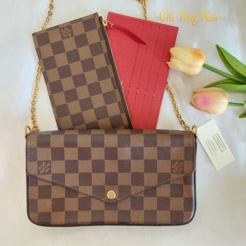 LV N40492 三合一 🎀現品實拍🎀經典棋盤格紋WOC翻蓋斜背鍊包/小提包~二手包-3
