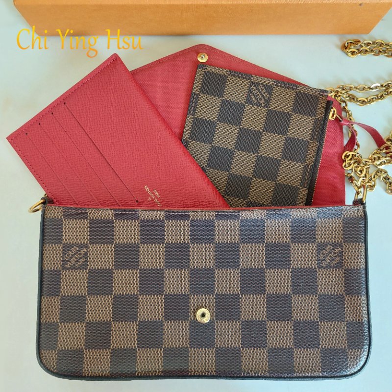 LV N40492 三合一 🎀現品實拍🎀經典棋盤格紋WOC翻蓋斜背鍊包/小提包~二手包-13