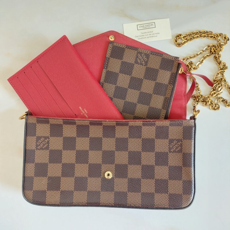 LV N40492 三合一 🎀現品實拍🎀經典棋盤格紋WOC翻蓋斜背鍊包/小提包~二手包-45