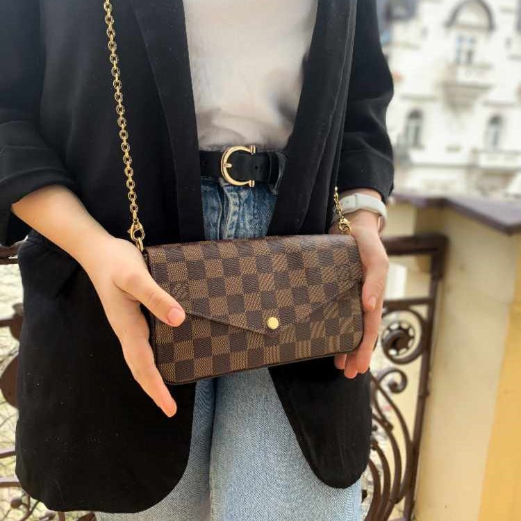 LV N40492 三合一 🎀現品實拍🎀經典棋盤格紋WOC翻蓋斜背鍊包/小提包~二手包-6