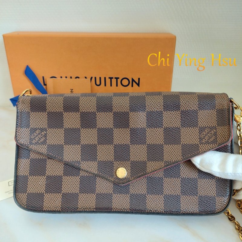 LV N40492 三合一 🎀現品實拍🎀經典棋盤格紋WOC翻蓋斜背鍊包/小提包~二手包-34