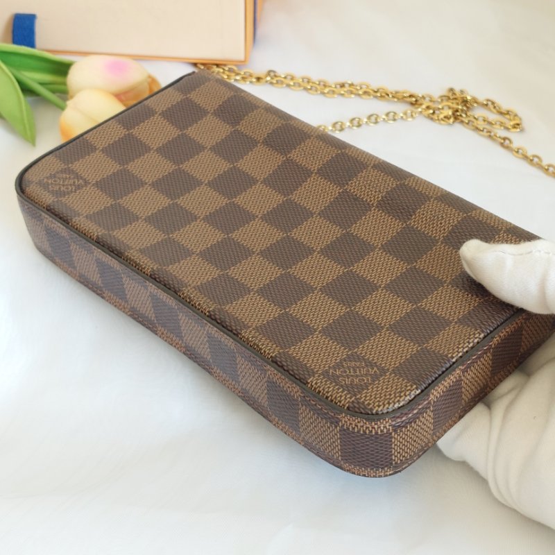 LV N40492 三合一 🎀現品實拍🎀經典棋盤格紋WOC翻蓋斜背鍊包/小提包~二手包-33