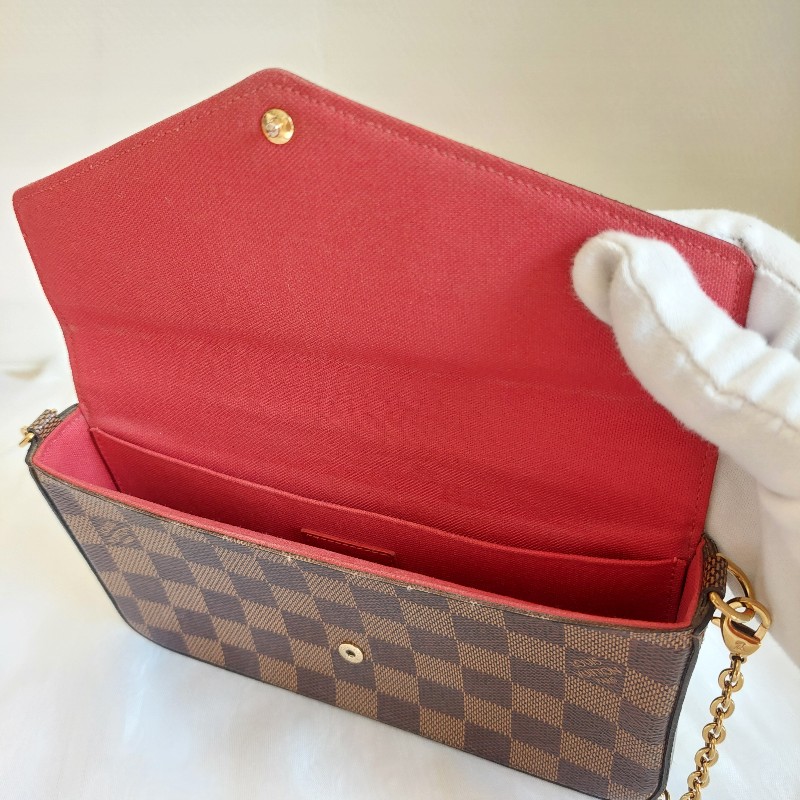 LV N40492 三合一 🎀現品實拍🎀經典棋盤格紋WOC翻蓋斜背鍊包/小提包~二手包-14