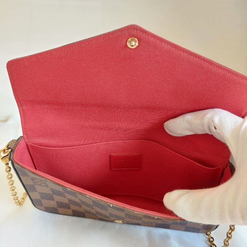 LV N40492 三合一 🎀現品實拍🎀經典棋盤格紋WOC翻蓋斜背鍊包/小提包~二手包-15