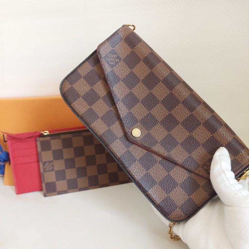LV N40492 三合一 🎀現品實拍🎀經典棋盤格紋WOC翻蓋斜背鍊包/小提包~二手包-11
