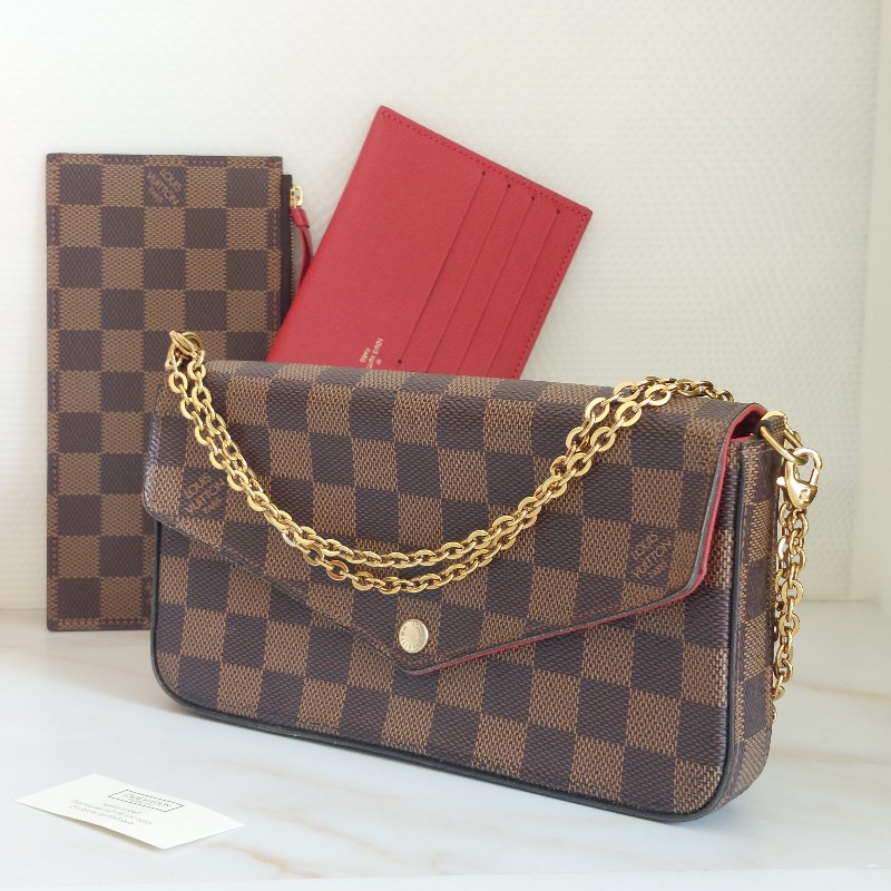 LV N40492 三合一 🎀現品實拍🎀經典棋盤格紋WOC翻蓋斜背鍊包/小提包~二手包-21
