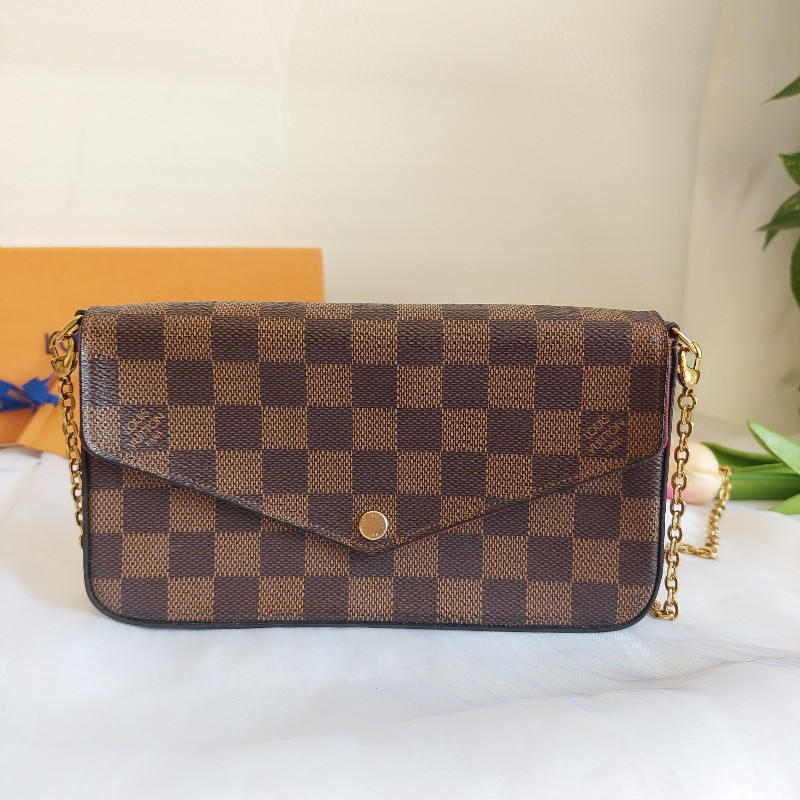 LV N40492 三合一 🎀現品實拍🎀經典棋盤格紋WOC翻蓋斜背鍊包/小提包~二手包-25