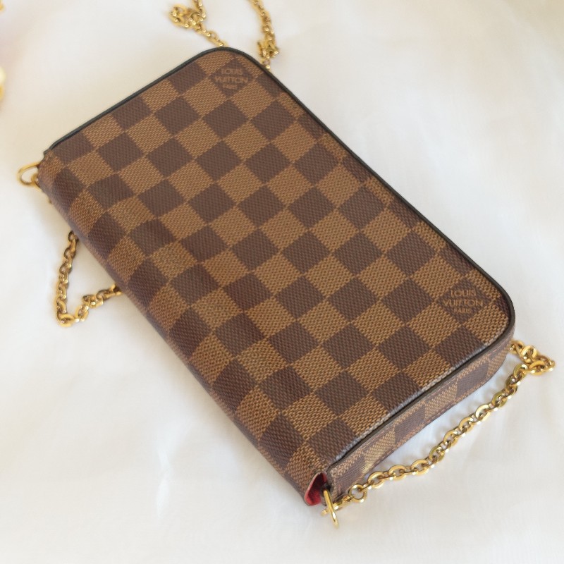 LV N40492 三合一 🎀現品實拍🎀經典棋盤格紋WOC翻蓋斜背鍊包/小提包~二手包-37