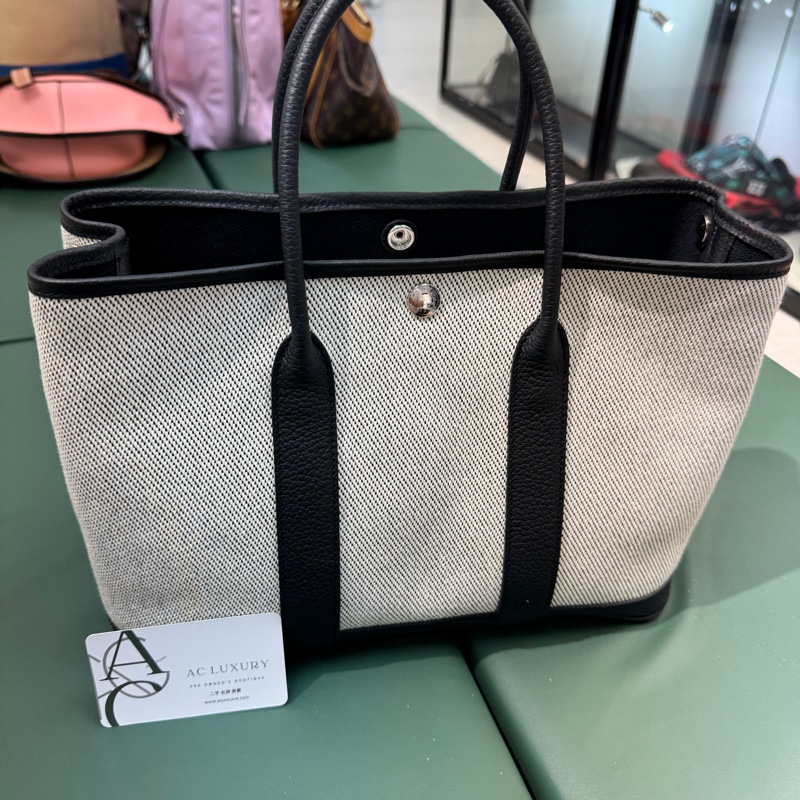 99%新 Hermes Garden Party GP30 黑白熊貓 拼色帆布-0