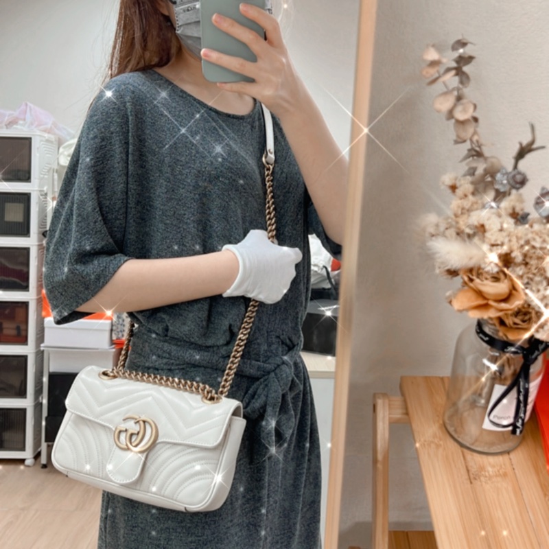 近新💖Gucci marmont flap bag mini 奶白色迷你馬夢包-17