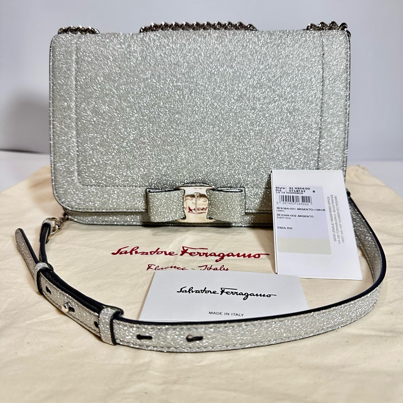 Vara 蝴蝶結亮片皮革肩背包-25