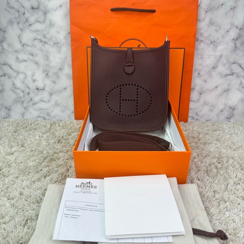愛馬仕～Hermes  Evelyne16 馬鞍紅 /紅棕色  銀釦  Z刻  ⭕️全新⭕️膠膜未撕⭕️-0