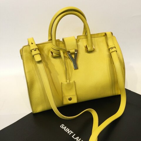 Yves Saint Laurent  YSL  黃色全皮 Classic Y 提背二用包 /手提包 /斜背包