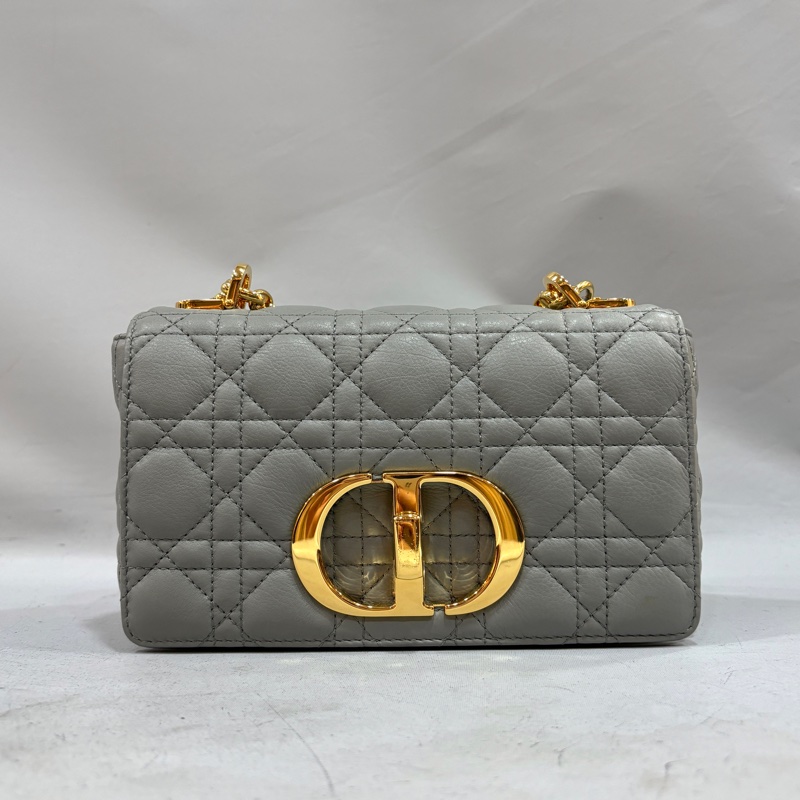 Dior 灰色小牛皮金鍊黛妃紋小號Caro肩背包 斜背包-1