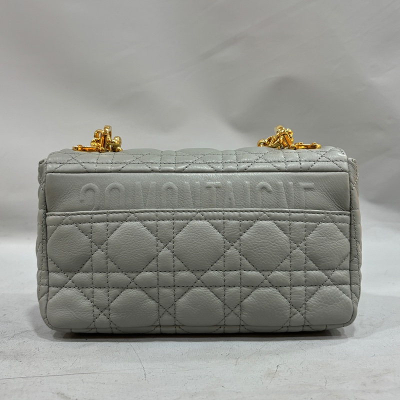 Dior 灰色小牛皮金鍊黛妃紋小號Caro肩背包 斜背包-3