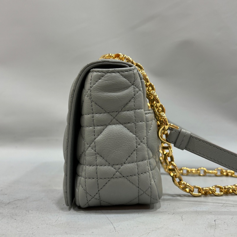 Dior 灰色小牛皮金鍊黛妃紋小號Caro肩背包 斜背包-4
