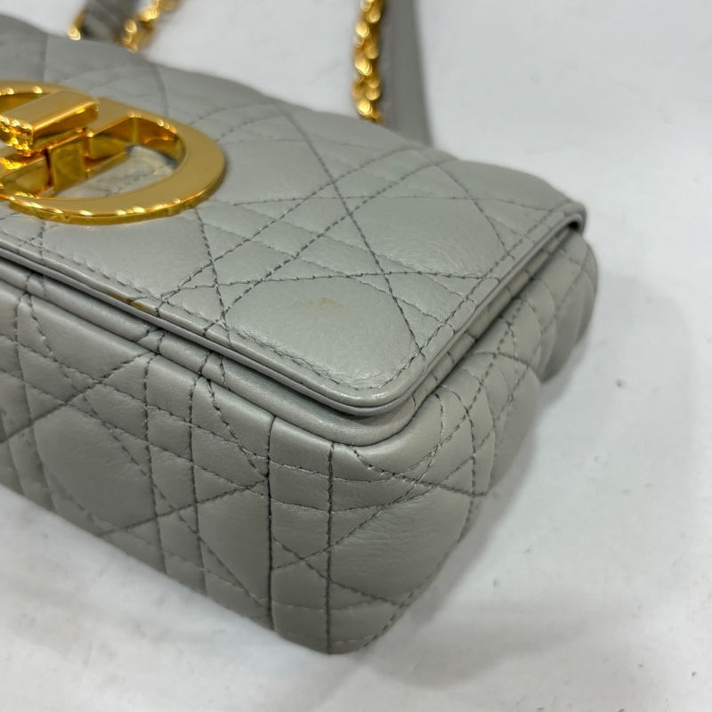 Dior 灰色小牛皮金鍊黛妃紋小號Caro肩背包 斜背包-7