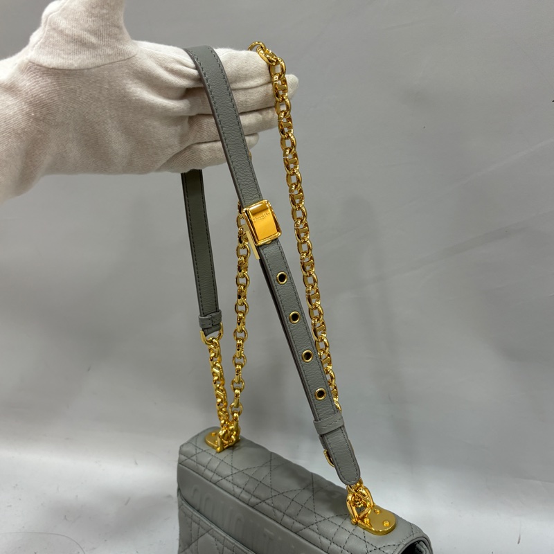 Dior 灰色小牛皮金鍊黛妃紋小號Caro肩背包 斜背包-13