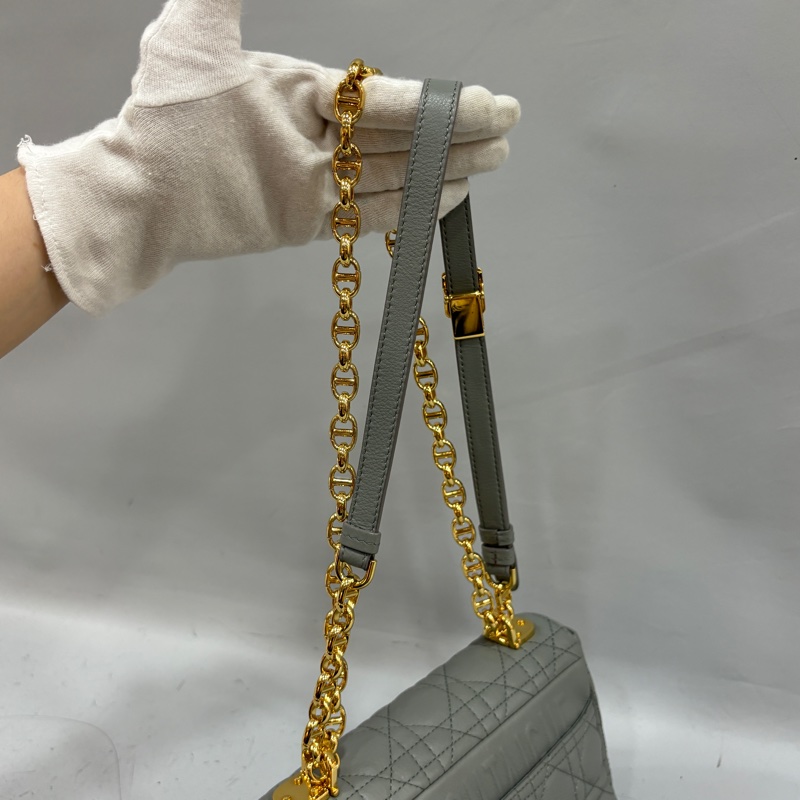Dior 灰色小牛皮金鍊黛妃紋小號Caro肩背包 斜背包-14