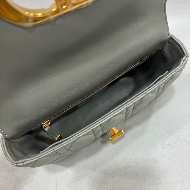 Dior 灰色小牛皮金鍊黛妃紋小號Caro肩背包 斜背包-19