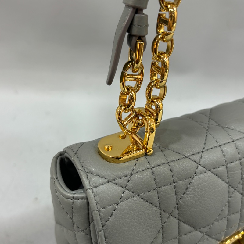 Dior 灰色小牛皮金鍊黛妃紋小號Caro肩背包 斜背包-29