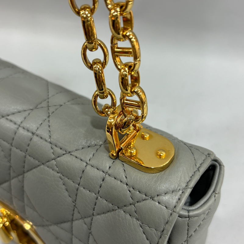 Dior 灰色小牛皮金鍊黛妃紋小號Caro肩背包 斜背包-30