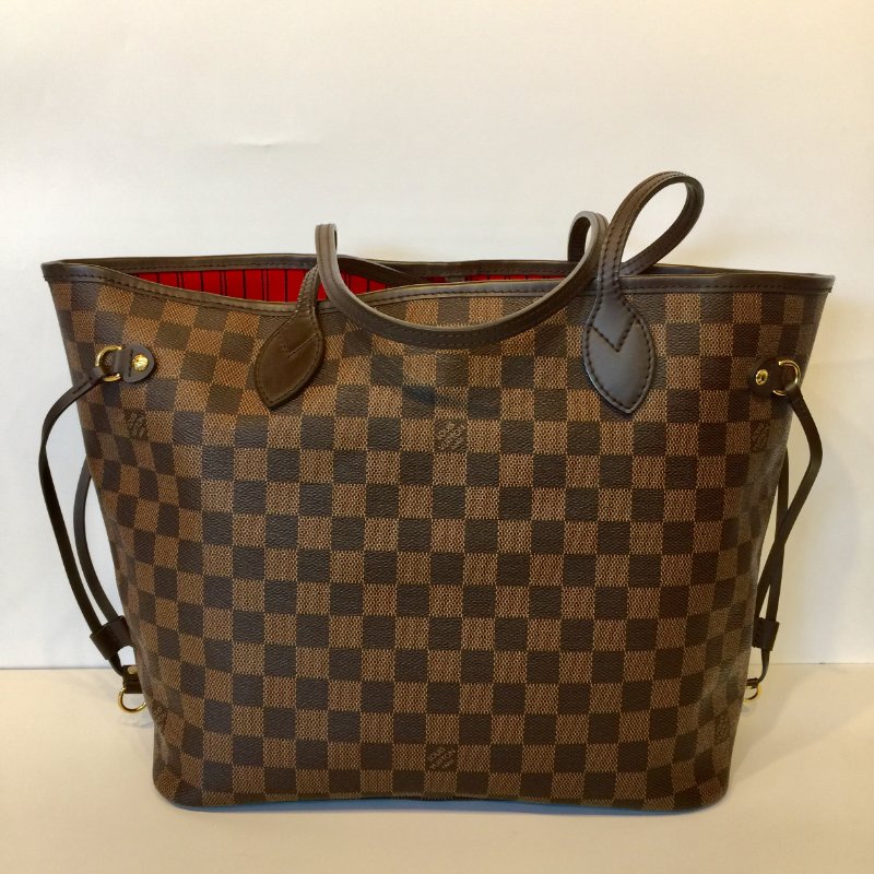 Louis Vuitton  咖啡棋盤格 NeverFull-MM 附小包 購物包 /托特包-1