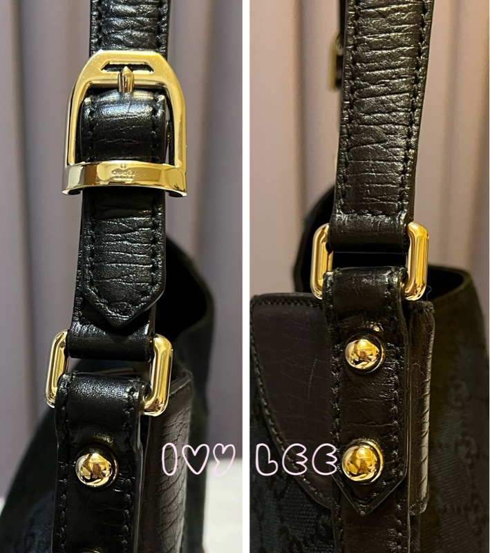 GUCCI 雪莉馬銜扣（已售出）GG 帆布皮革單肩包 腋下包 經典黑色 137388 二手精品-12