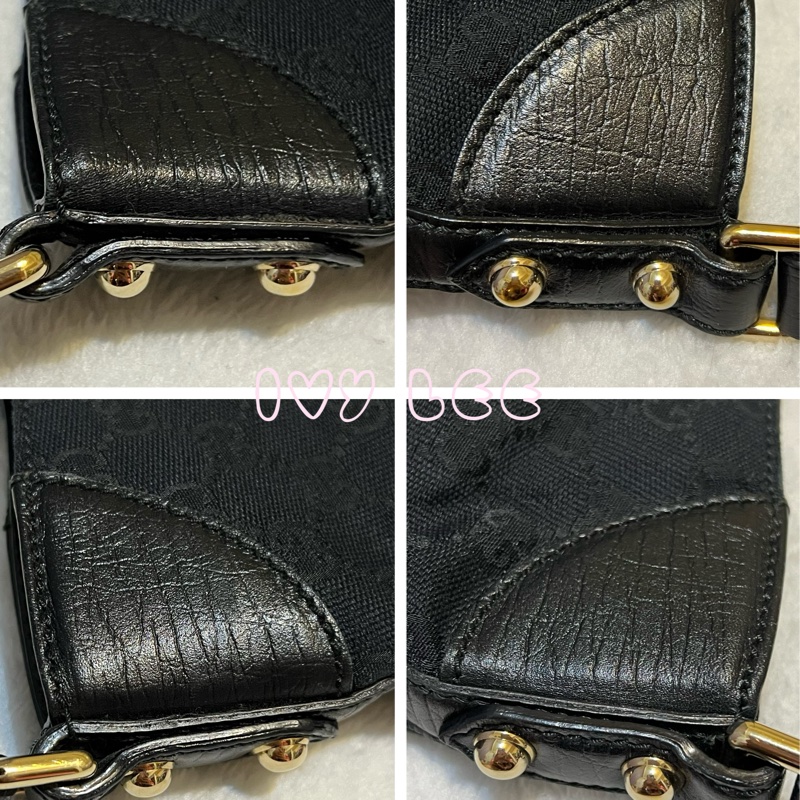 GUCCI 雪莉馬銜扣（已售出）GG 帆布皮革單肩包 腋下包 經典黑色 137388 二手精品-13