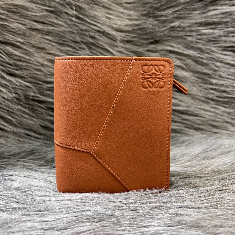 Loewe 焦糖色 咖啡色 Puzzle 短夾 皮夾 錢包 零錢包 中夾-0