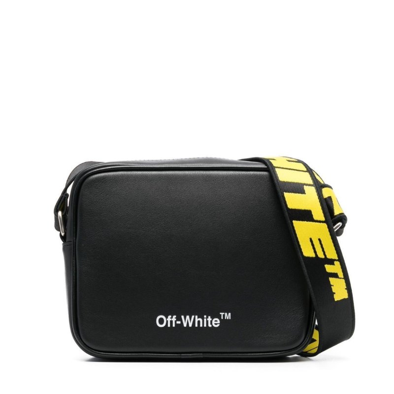 Off-White LOGO印花小牛皮相機包 特殊黑底黃字肩背帶-9