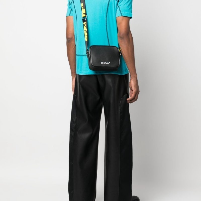 Off-White LOGO印花小牛皮相機包 特殊黑底黃字肩背帶-10