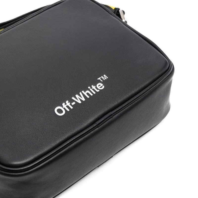 Off-White LOGO印花小牛皮相機包 特殊黑底黃字肩背帶-12