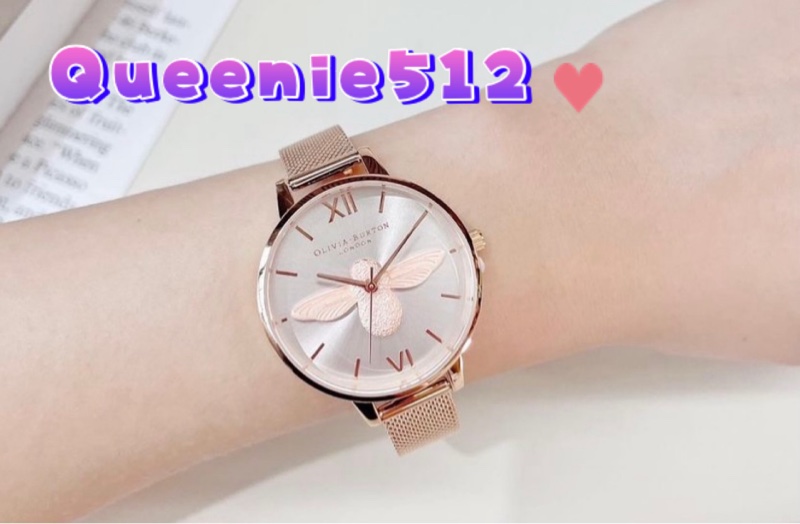 Olivia Burton Lucky Bee系列-白面立體蜜蜂玫瑰金米蘭帶腕錶(OB16AM161)-3