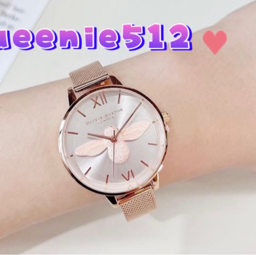 Olivia Burton Lucky Bee系列-白面立體蜜蜂玫瑰金米蘭帶腕錶(OB16AM161)-7