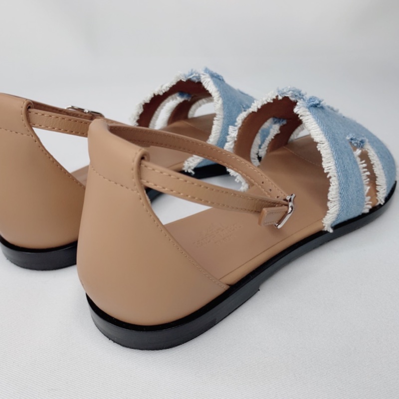 HERMES 全新Santorini淺藍牛仔布涼鞋-3