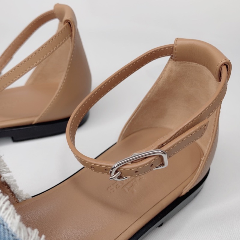 HERMES 全新Santorini淺藍牛仔布涼鞋-5