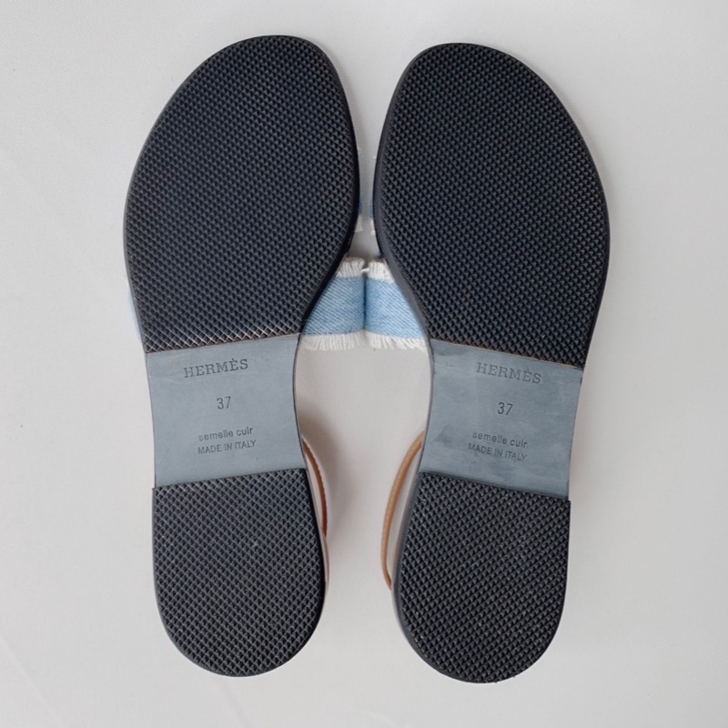 HERMES 全新Santorini淺藍牛仔布涼鞋-8