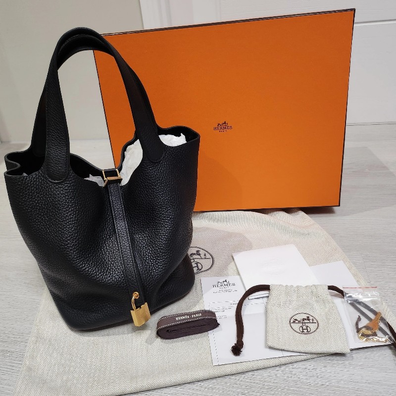 【保真】愛馬仕菜籃子 picotin 22 黑金 有購證-0