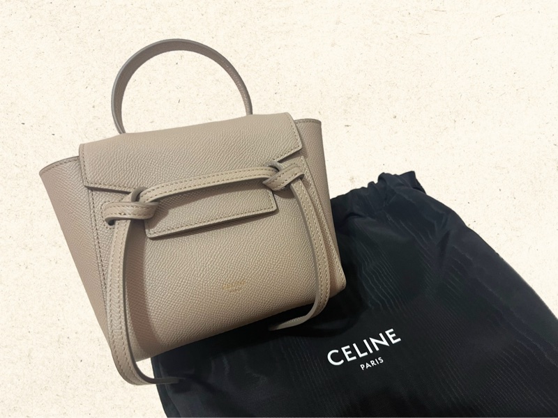 （已停產請把握）近全新 Celine 淺褐灰Belt Pico鯰魚手提肩揹包-0