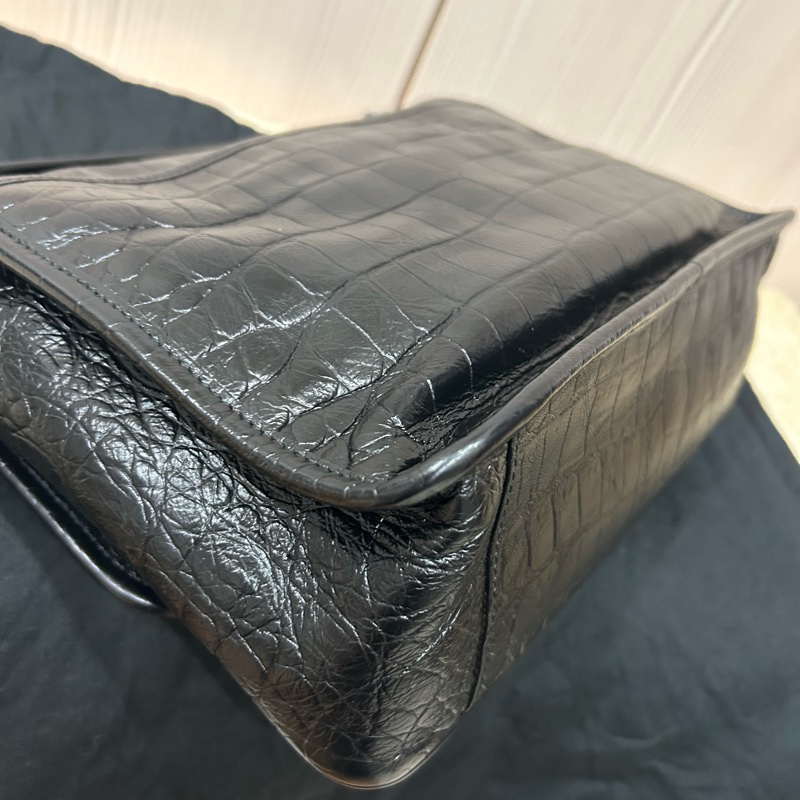 <極新> YSL niki so black 中號 黑色黑鏈皮壓紋 NIKI壓紋皮革中型手袋 #購證-6